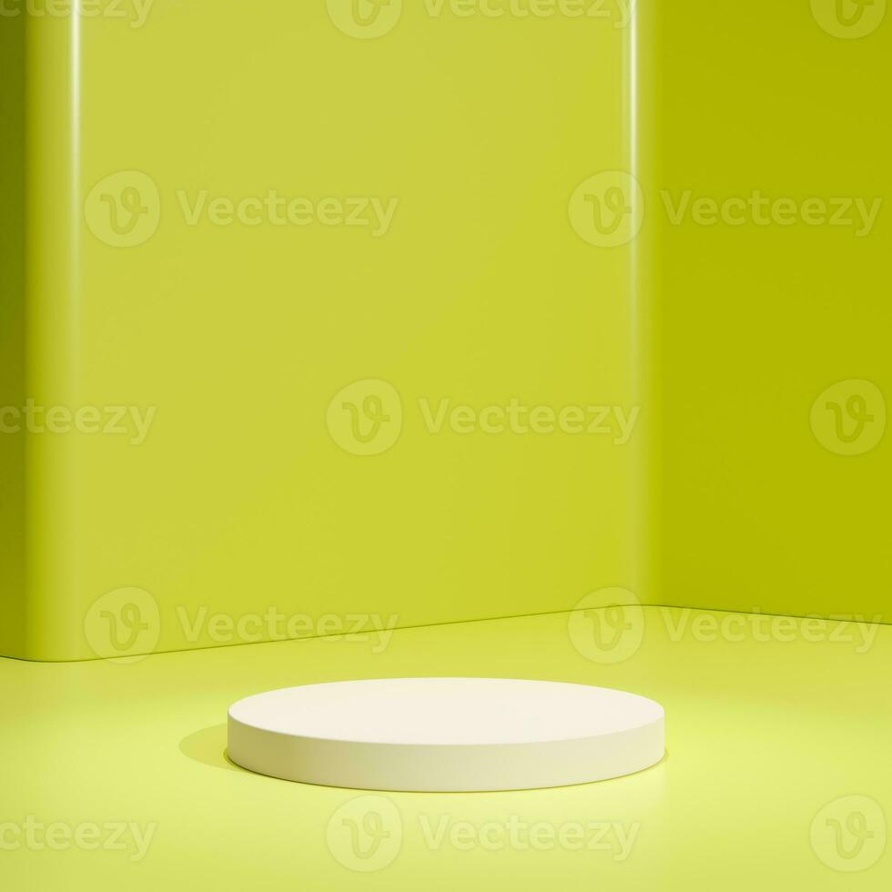 Yellow podium cylinder stand abstract stage platform or product studio geometric shape on minimal background and blank pedestal display scene space with empty presentation summer sale step backdrop. photo