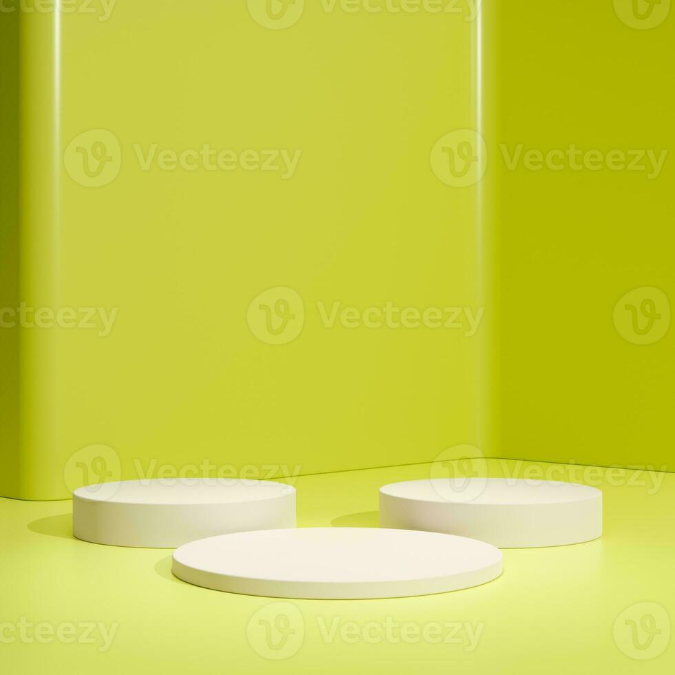 Yellow podium cylinder stand abstract stage platform or product studio geometric shape on minimal background and blank pedestal display scene space with empty presentation summer sale step backdrop. photo