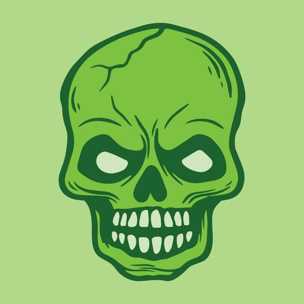 green Skull hand drawn illustrations for stickers, logo, tattoo etc vector