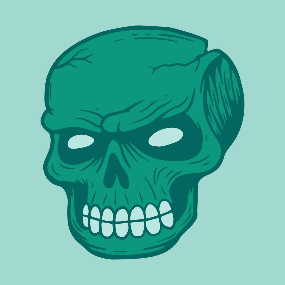 green Skull hand drawn illustrations for stickers, logo, tattoo etc vector