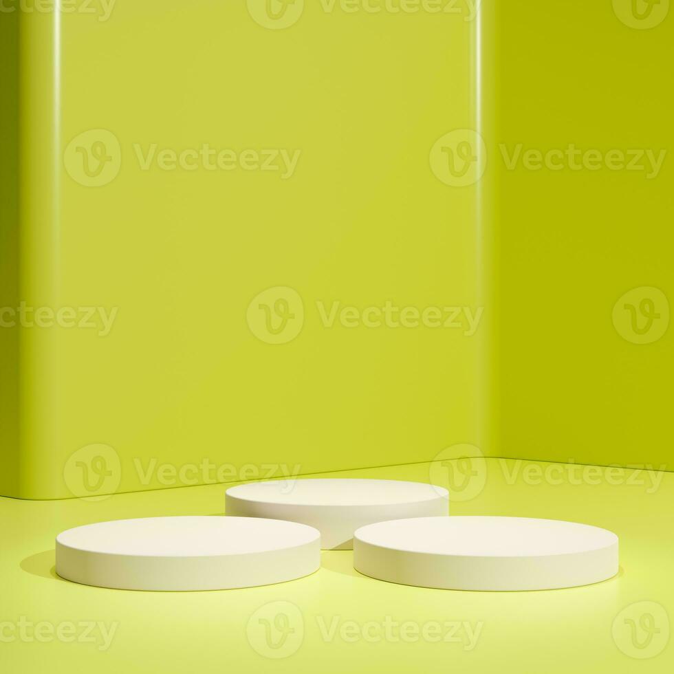 Yellow podium cylinder stand abstract stage platform or product studio geometric shape on minimal background and blank pedestal display scene space with empty presentation summer sale step backdrop. photo
