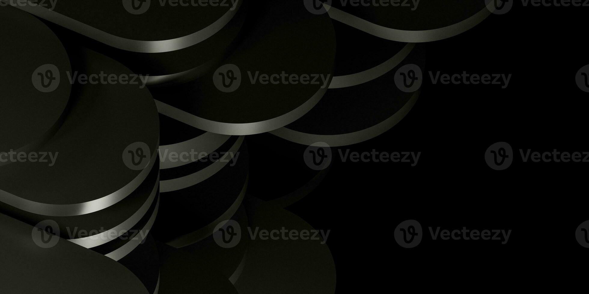 Luxury abstract black metal background with copy space. Dark 3d geometric texture. Pure black horizontal banner wallpaper. Elegant background. photo