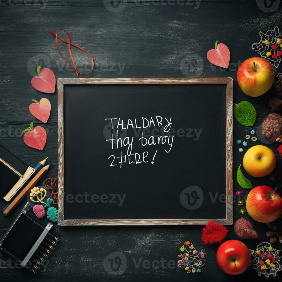 Teachers Day greeting card on black chalkboard high quality ai generated image photo