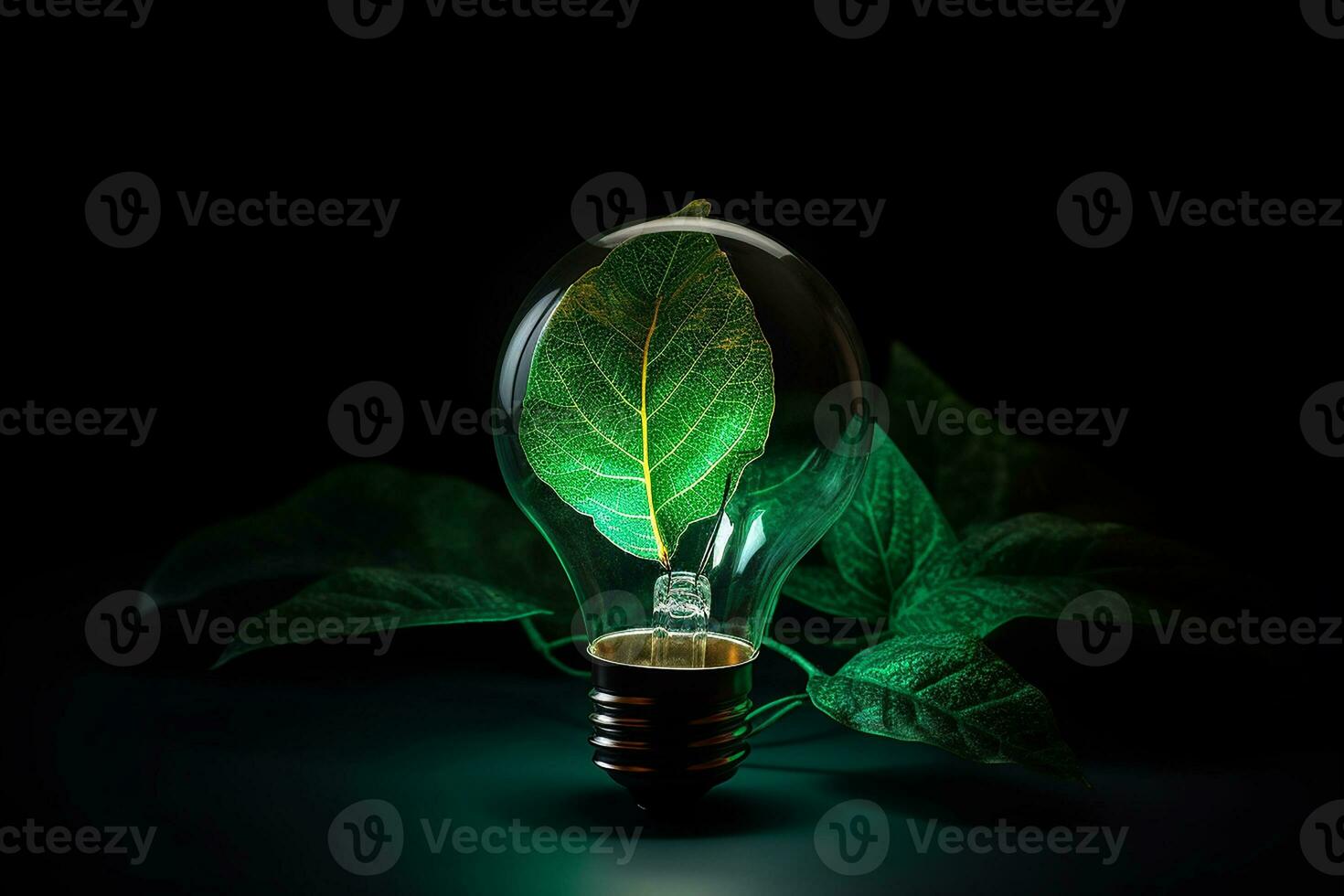 Light bulb with sprout inside. Idea of renewable energy and energy saving.  Concept of environmental conservation and global warming. Earth day.  Generative AI illustration. photo