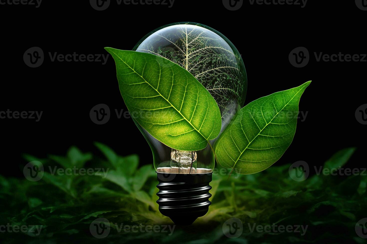 Light bulb with sprout inside. Idea of renewable energy and energy saving.  Concept of environmental conservation and global warming. Earth day.  Generative AI illustration. photo