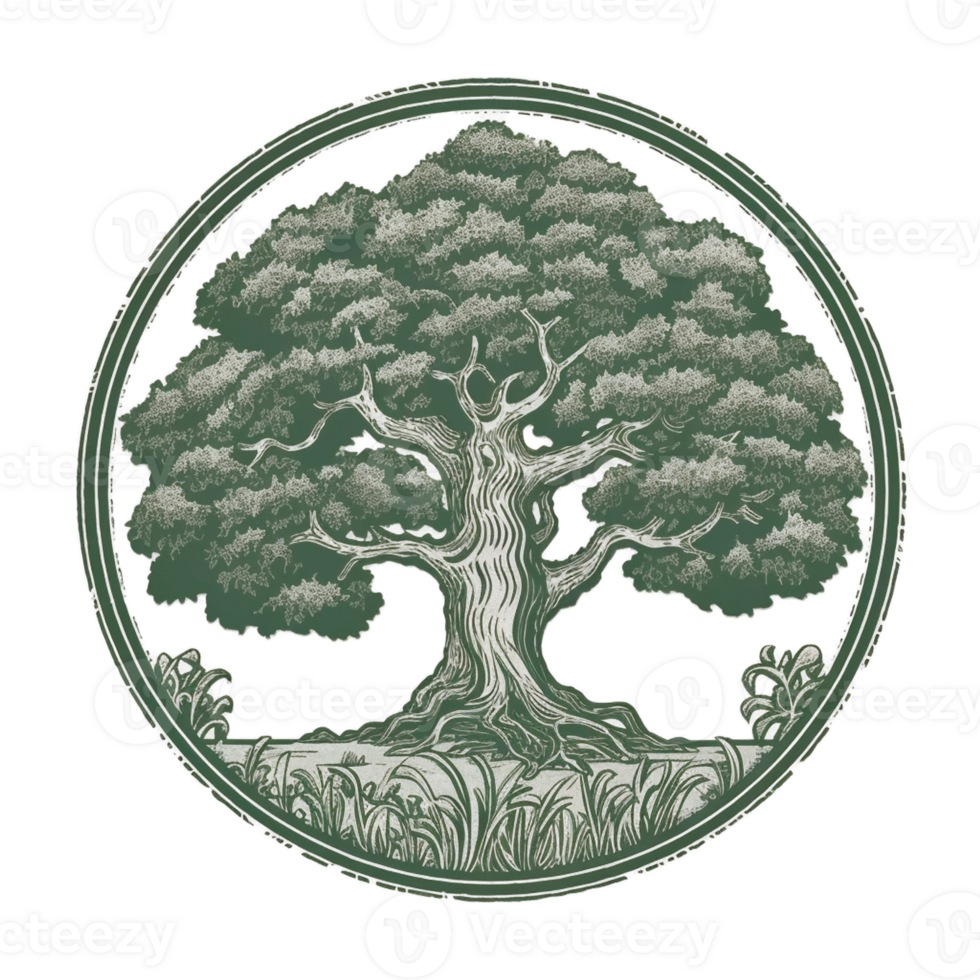 Stylized tree round logo on transparent background, created with generative AI png