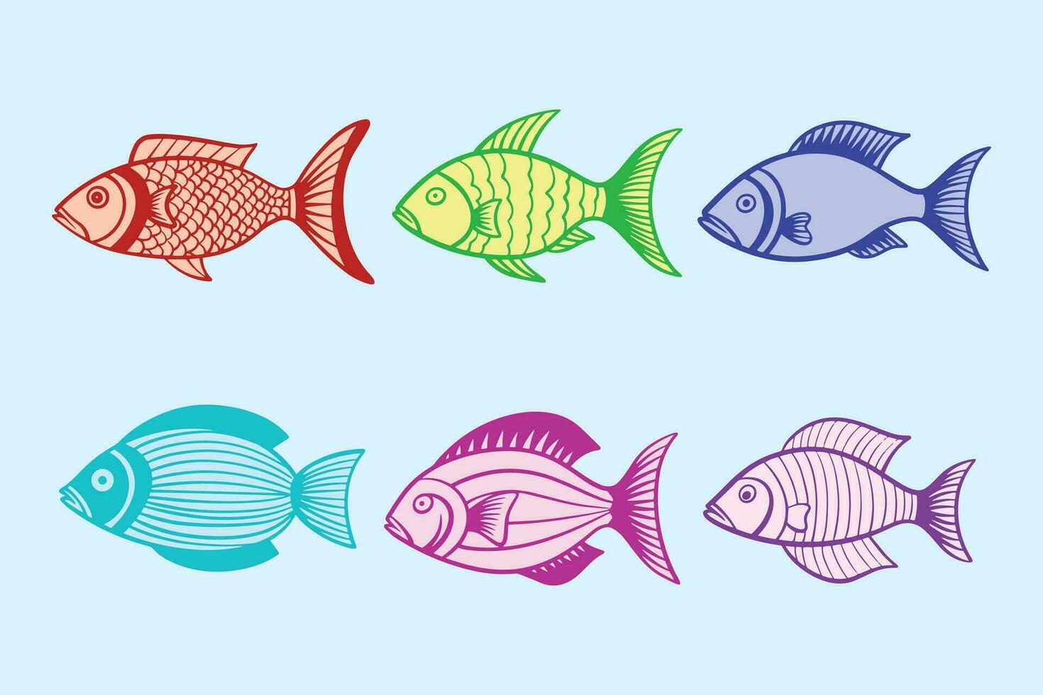 collection set illustrations hand drawn of fish colorful vector