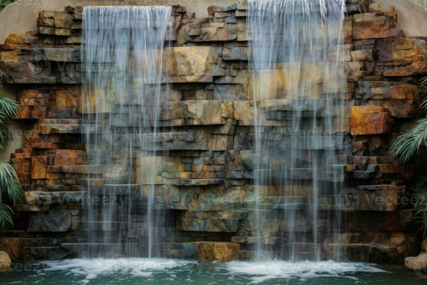 Majestic waterfall cascading into a tranquil pool of crystal-clear water photo