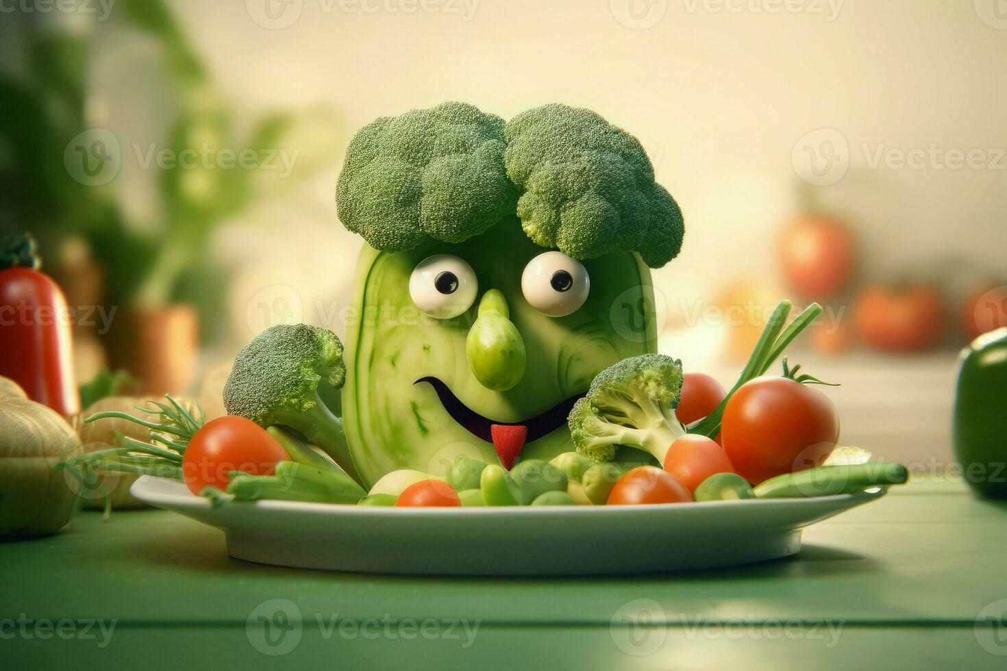 Plate vegetables face. Generate Ai photo