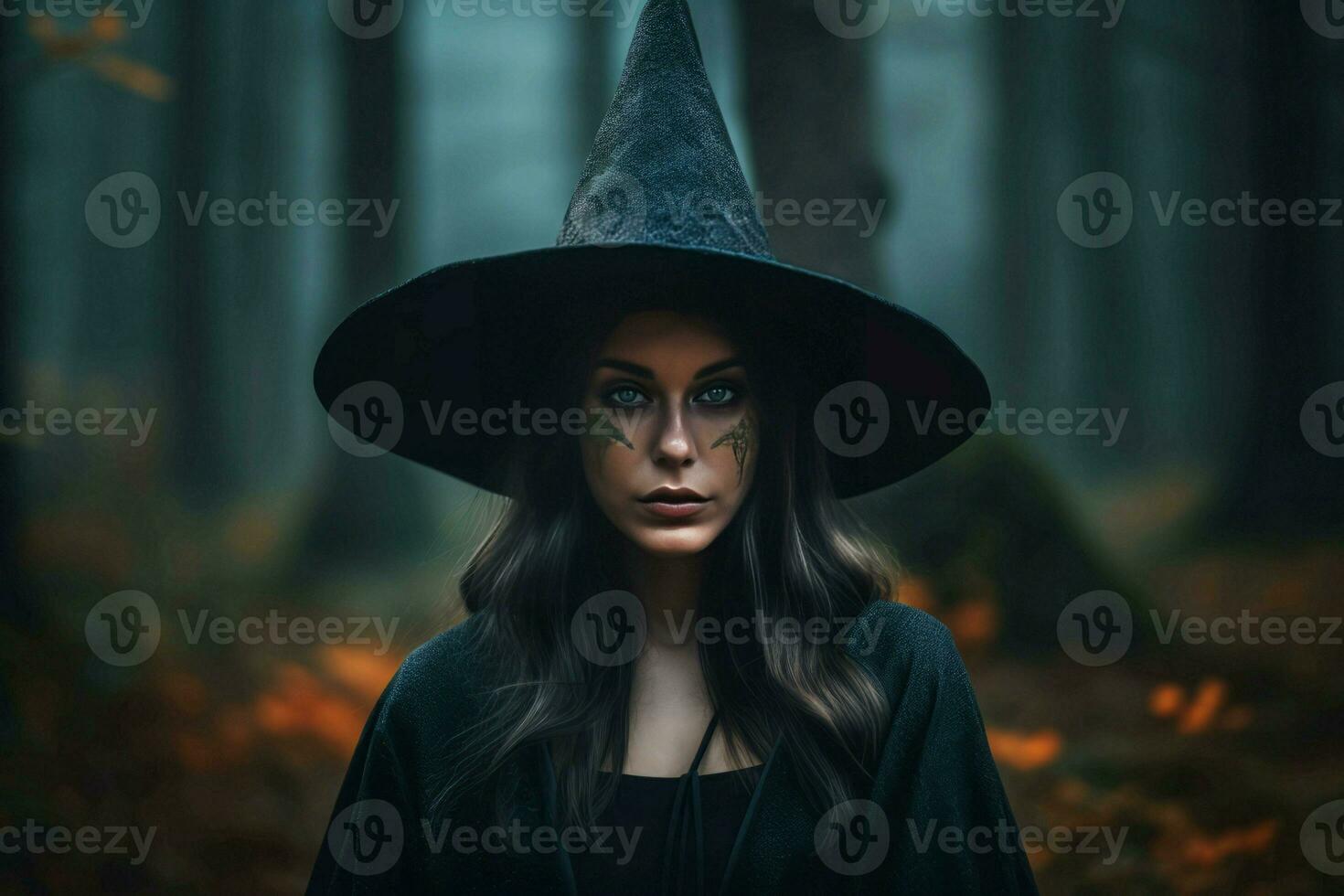 Witch autumn mystical forest. Generate Ai photo