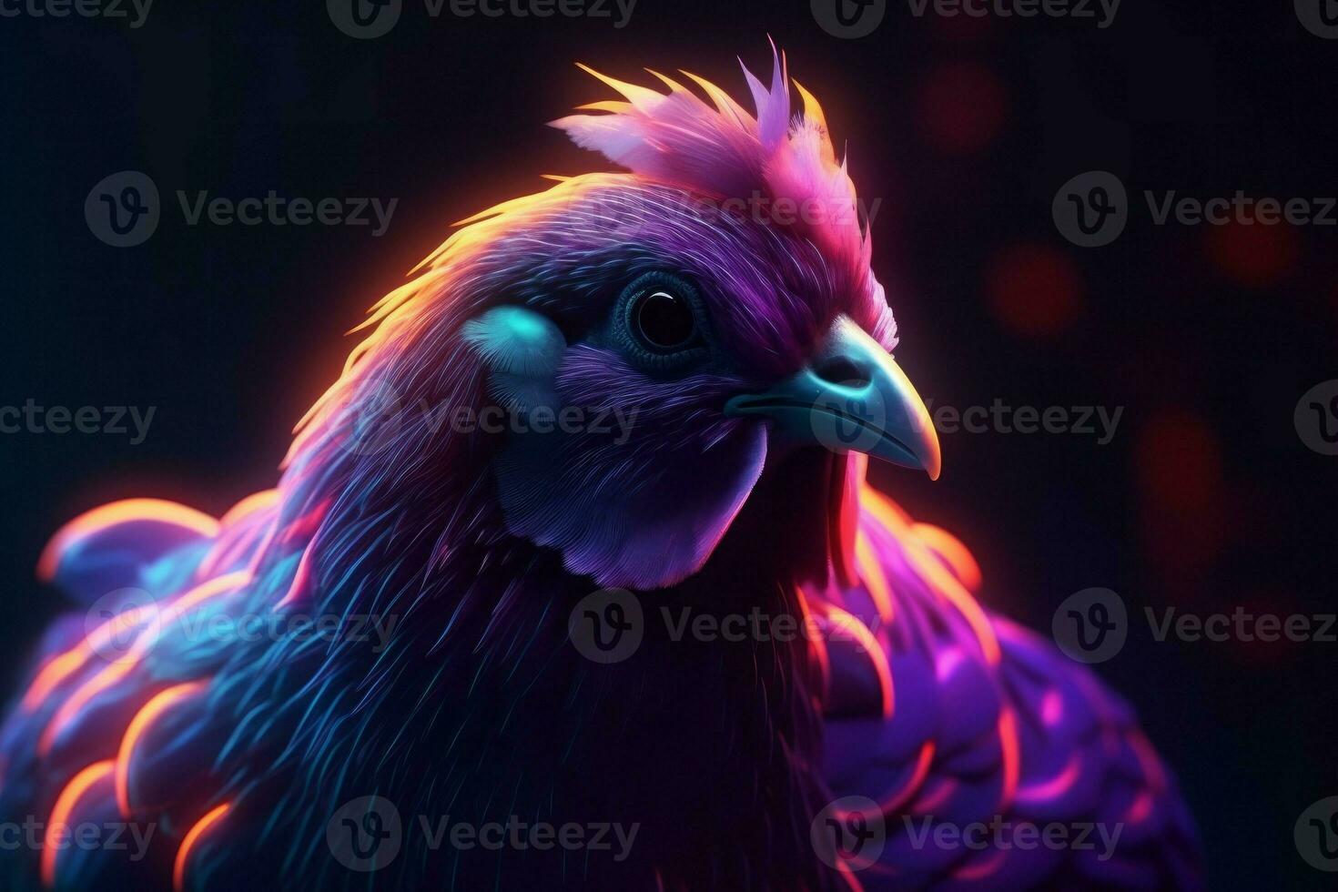 Neon chicken bird. Generate Ai photo