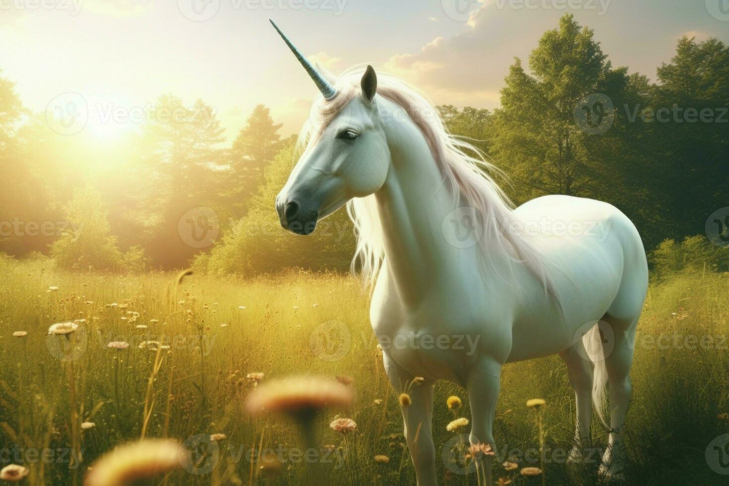 majestuoso blanco unicornio. generar ai foto