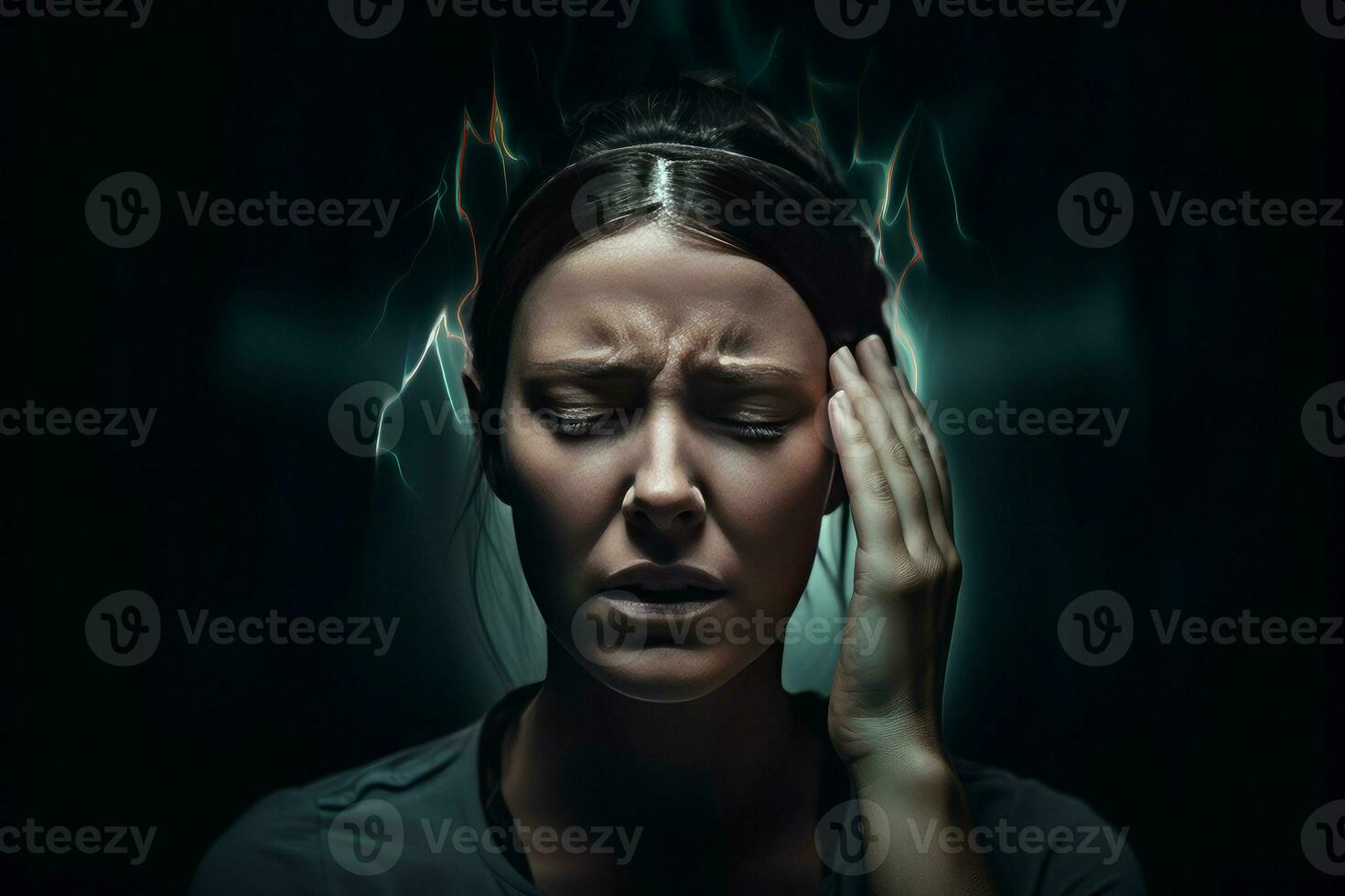 Girl headache. Generate Ai photo