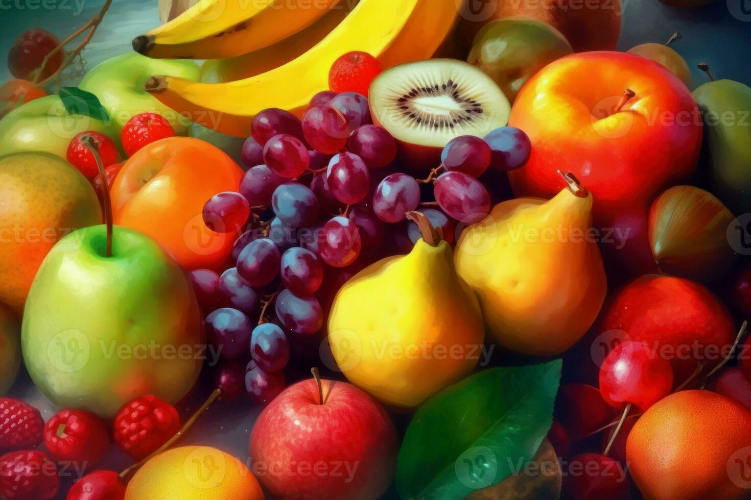 Fresh fruits colorful art. Generate Ai photo