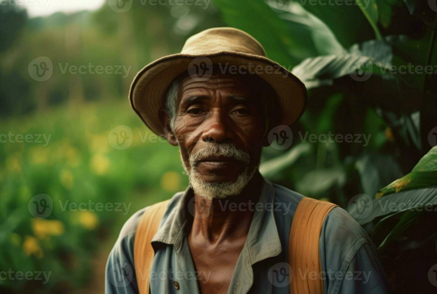 Ethnic farmer portrait field. Generate Ai photo