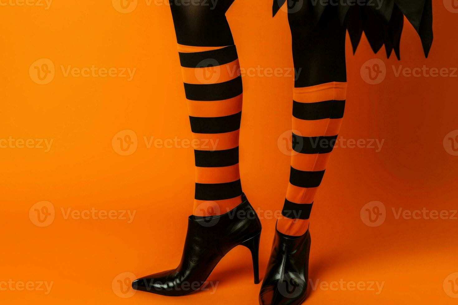 Halloween orange legs witch. Generate Ai photo