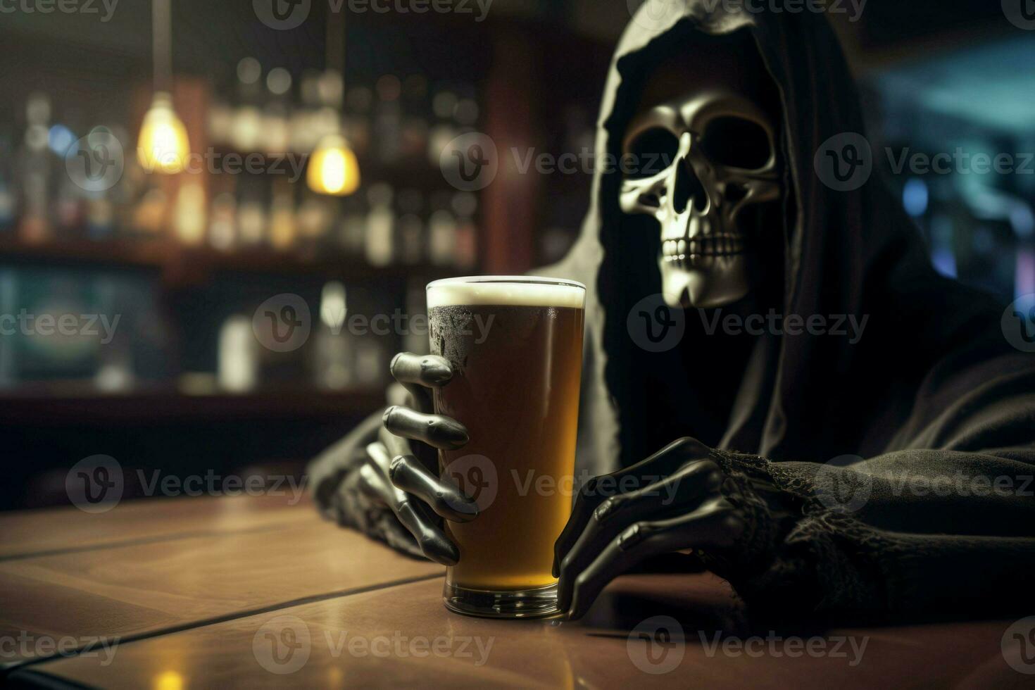 Death drink beer mug bar. Generate Ai photo