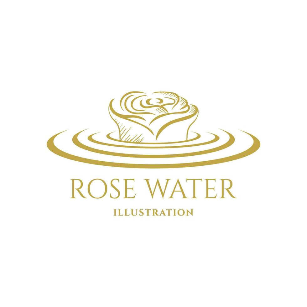 Golden Rose Flower with Pure Fresh Water Liquid Ripple Wave for Spa Yoga Wellness Icon Symbol vector