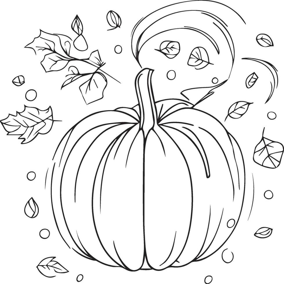 dibujado a mano calabaza con hojas. colorante libro. colorante página Hola, septiembre otoño otoño vector Arte dibujado a mano ilustración, natural hoja recopilación, lápiz bosquejo colorante libro, y página.