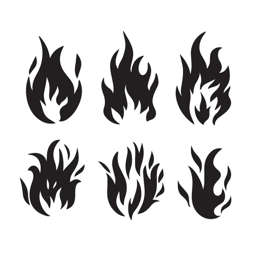 Abstract black flame element vector icon set illustration isolated on square white template background. Simple flat high temperature concept cartoon art styled drawing set.