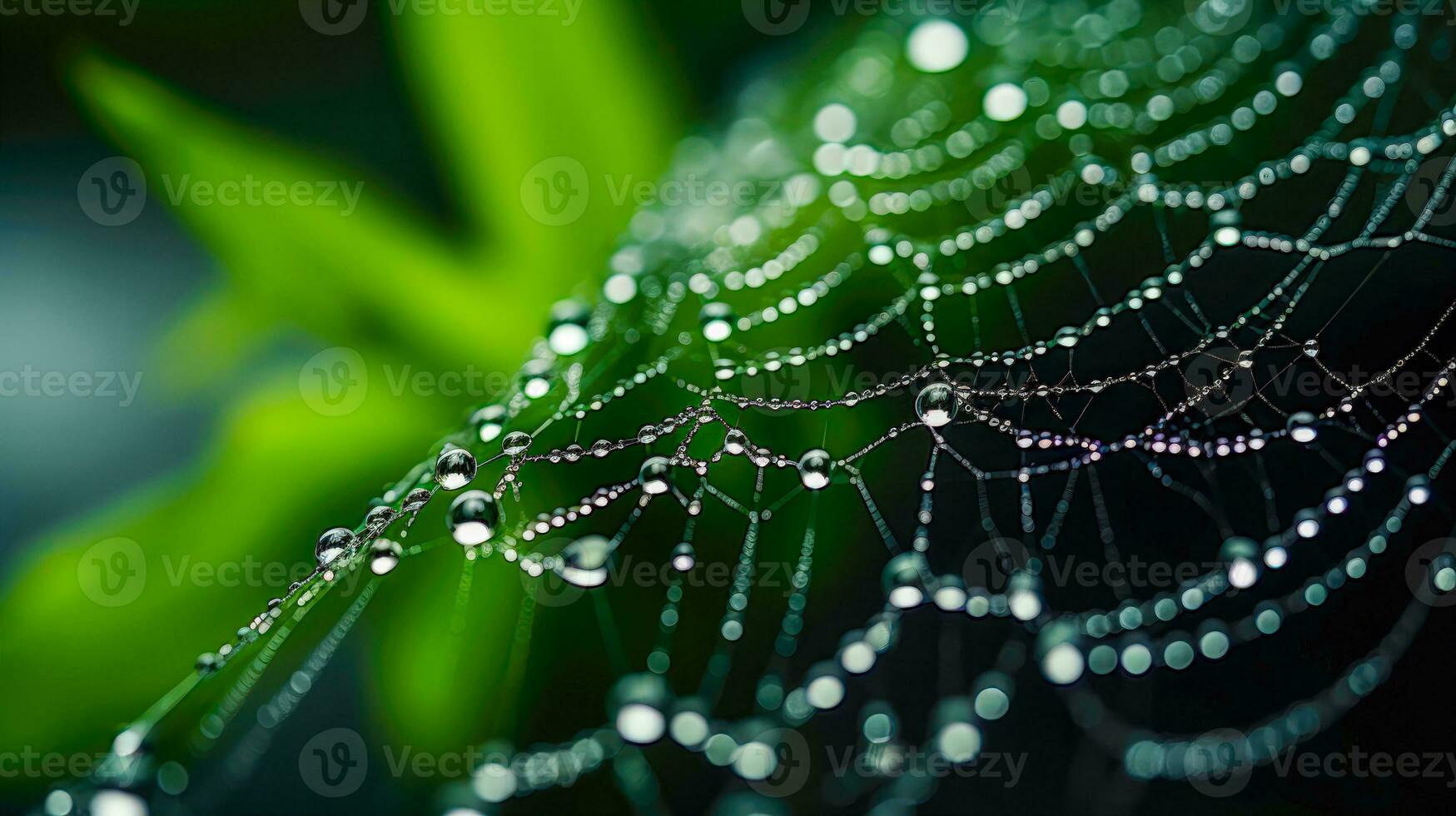 Spider Web and Dew Drops in Green A Peaceful and Natural Background for Wet Drop Texture Project AI Generative photo