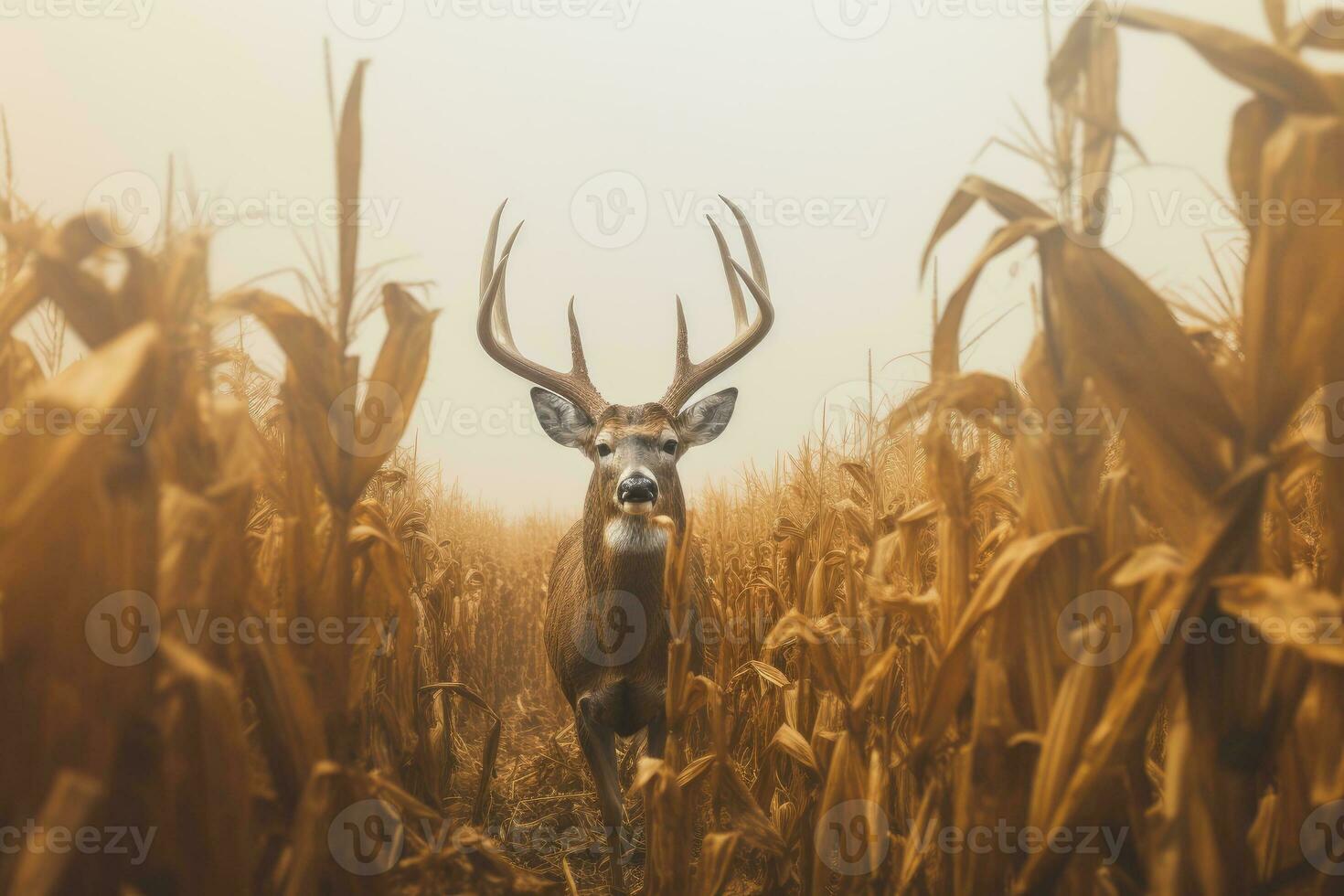 Deer standing in corn field in summertime nature. photo
