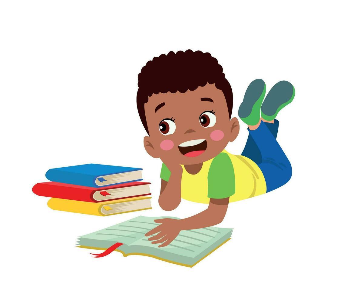 cute happy boy reading a book vector