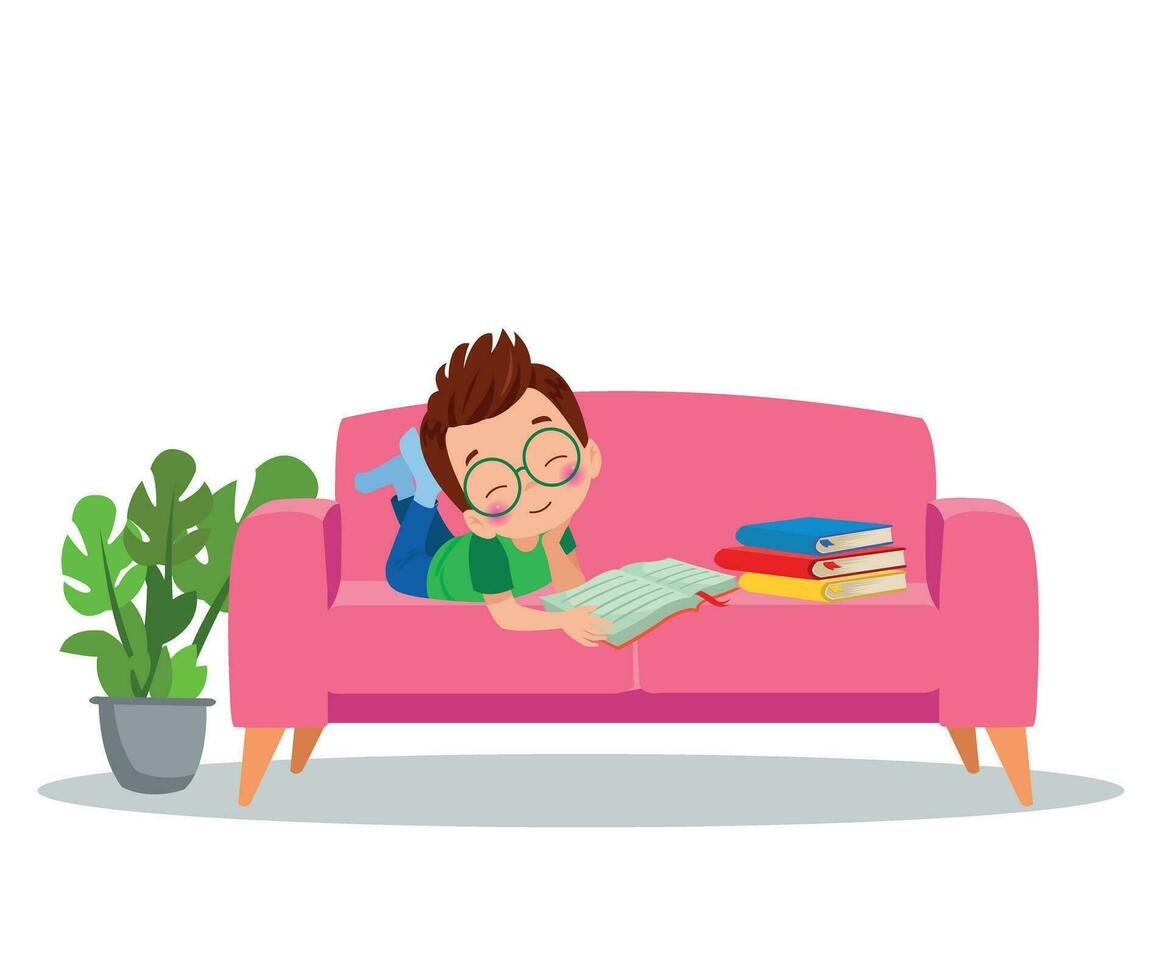 cute happy boy reading a book vector