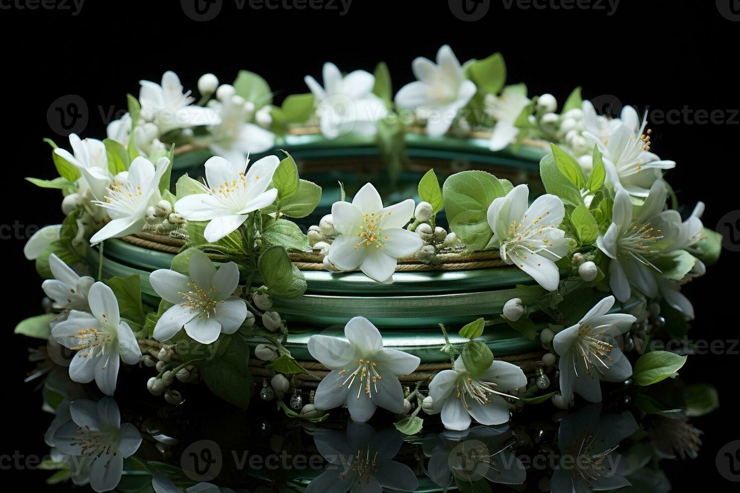 Garland of jasmine, flowers beautifully crafted, popular in South India as an ornament for girls and women. photo