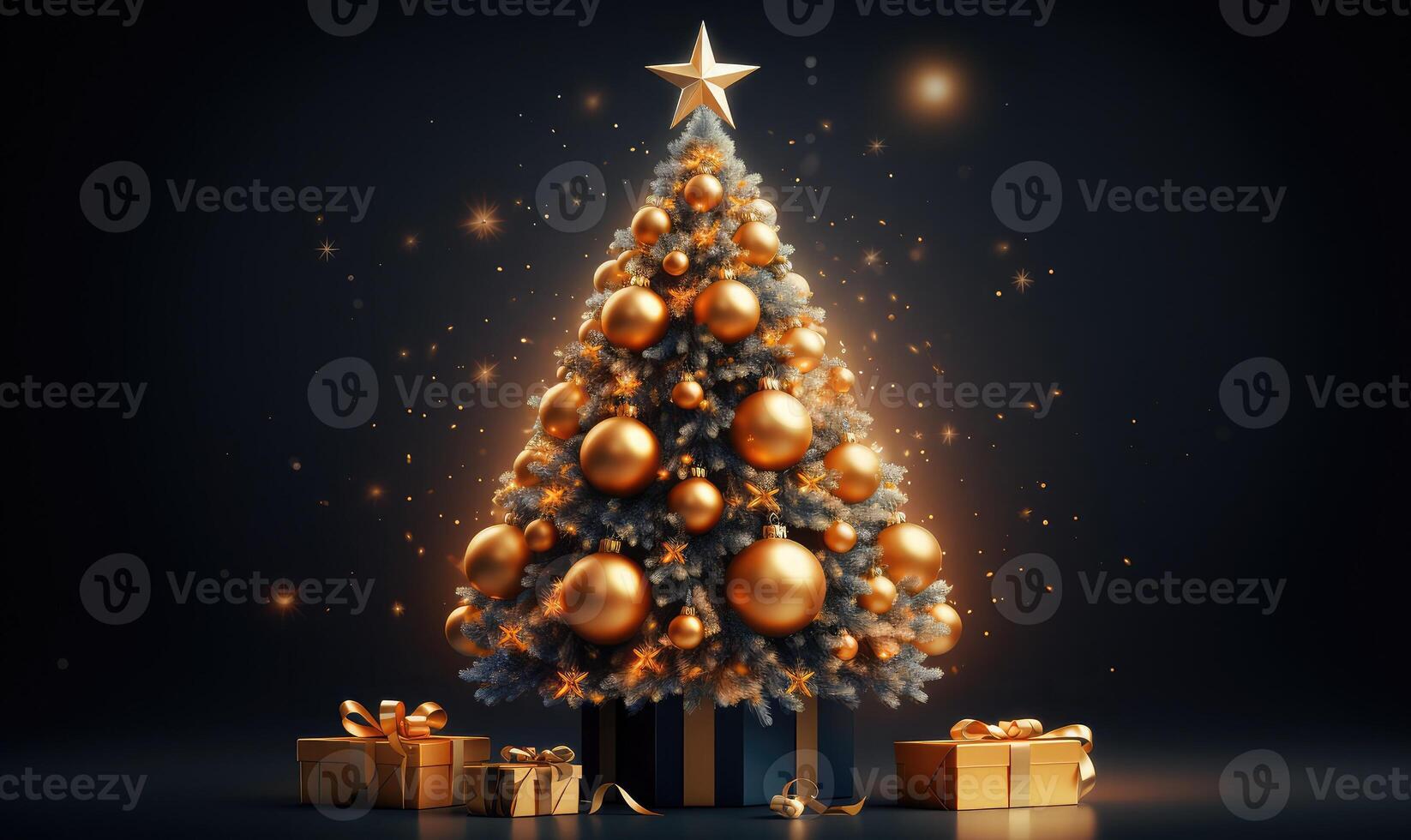 3d rendering of a christmas tree with golden balls . photo
