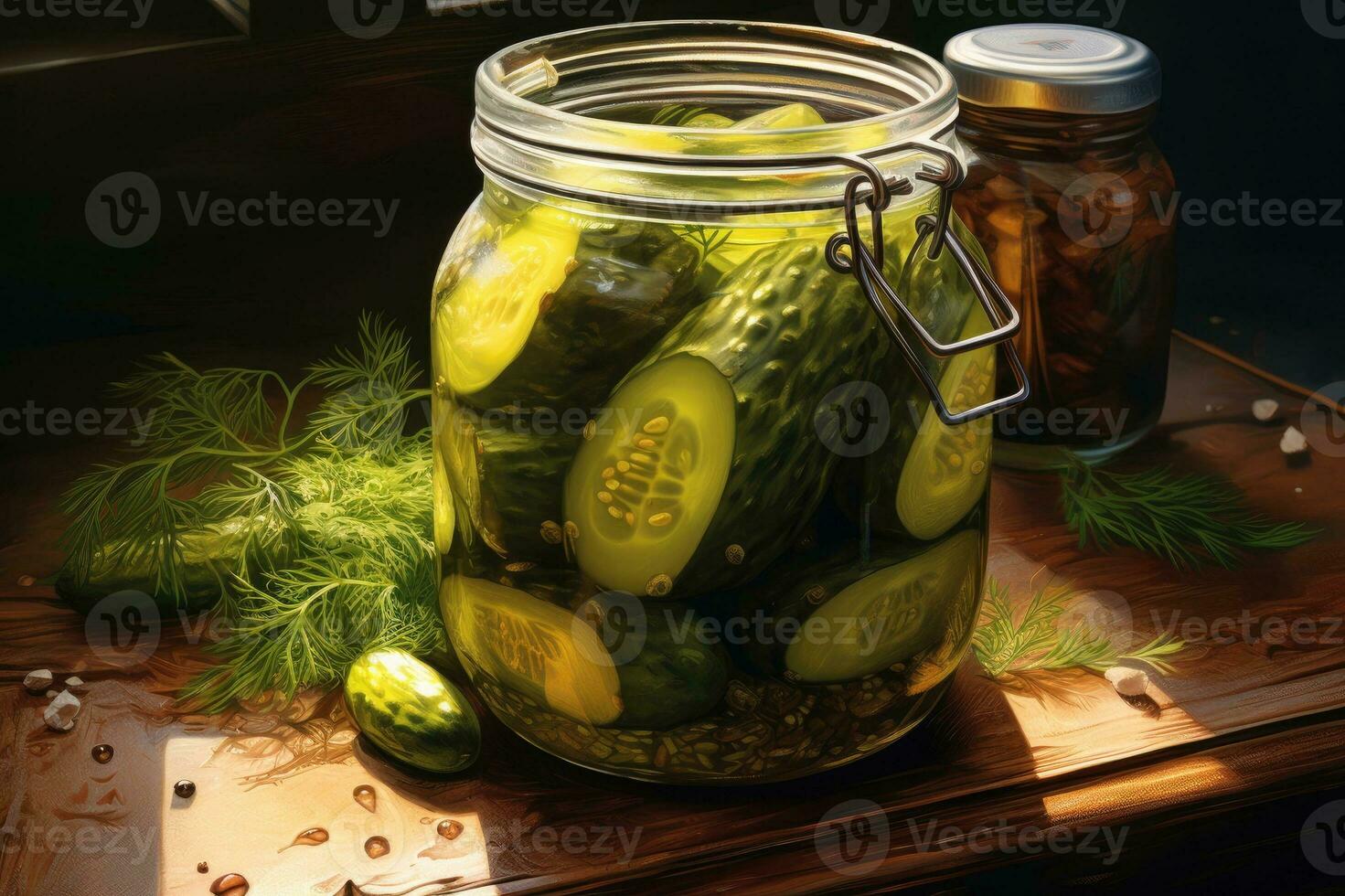 Homemade fermented pickled cucumbers in a jar. photo
