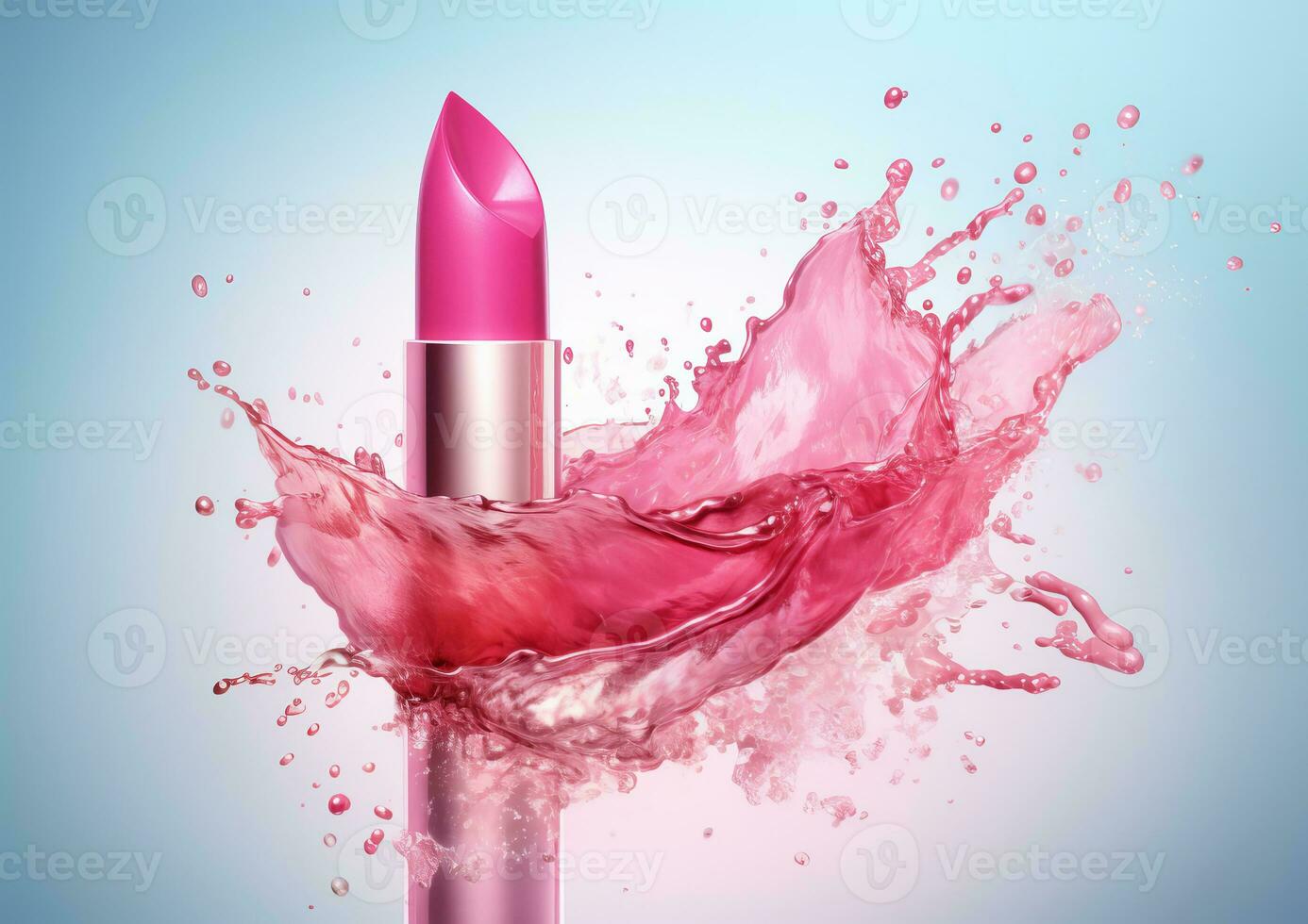 Pink lipstick with splashes and splashes of rose water. photo