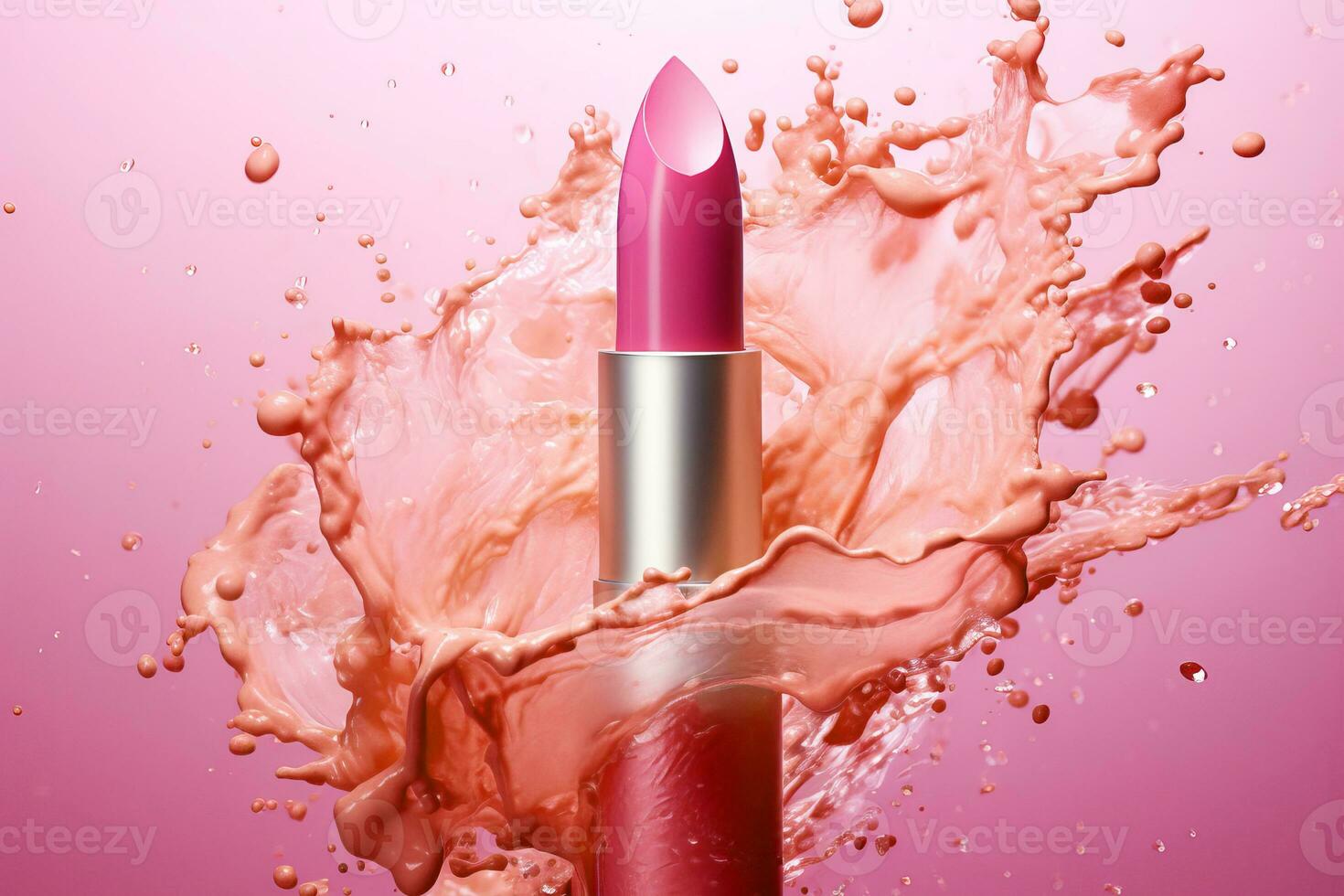 Pink lipstick with splashes and splashes of rose water. photo