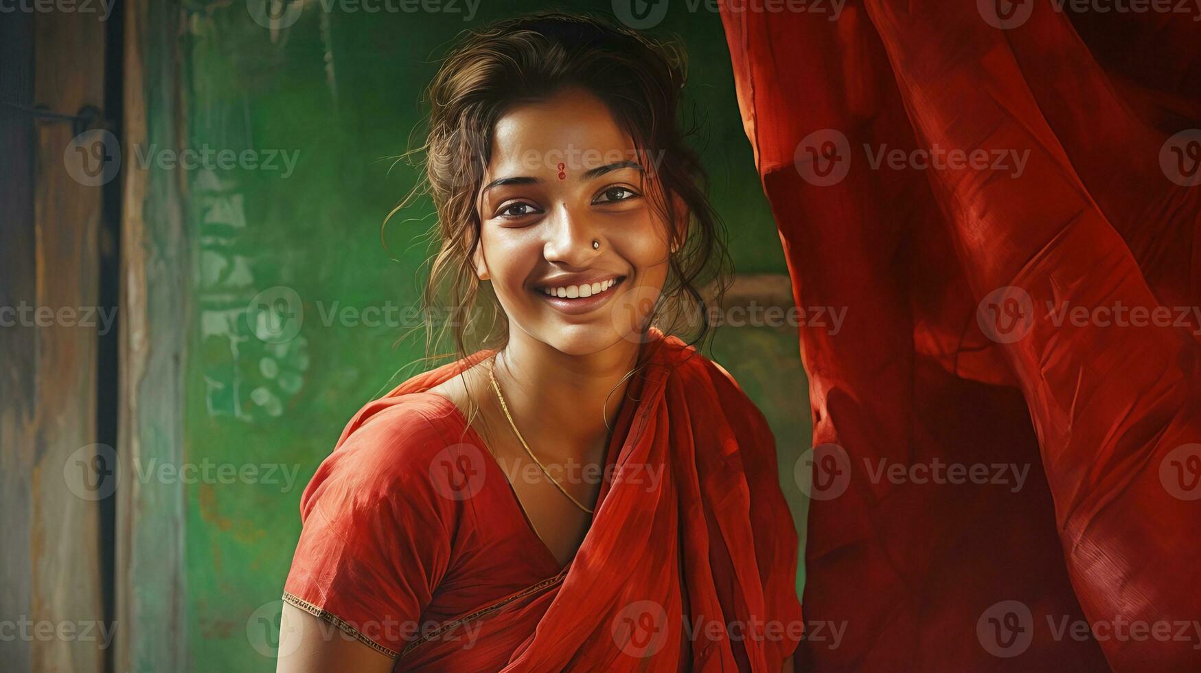 Beautiful young Indian woman in national clothes, smiling. photo