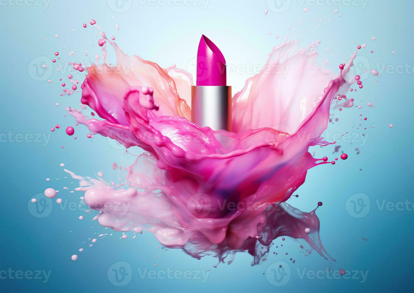 Pink lipstick with splashes and splashes of rose water. photo