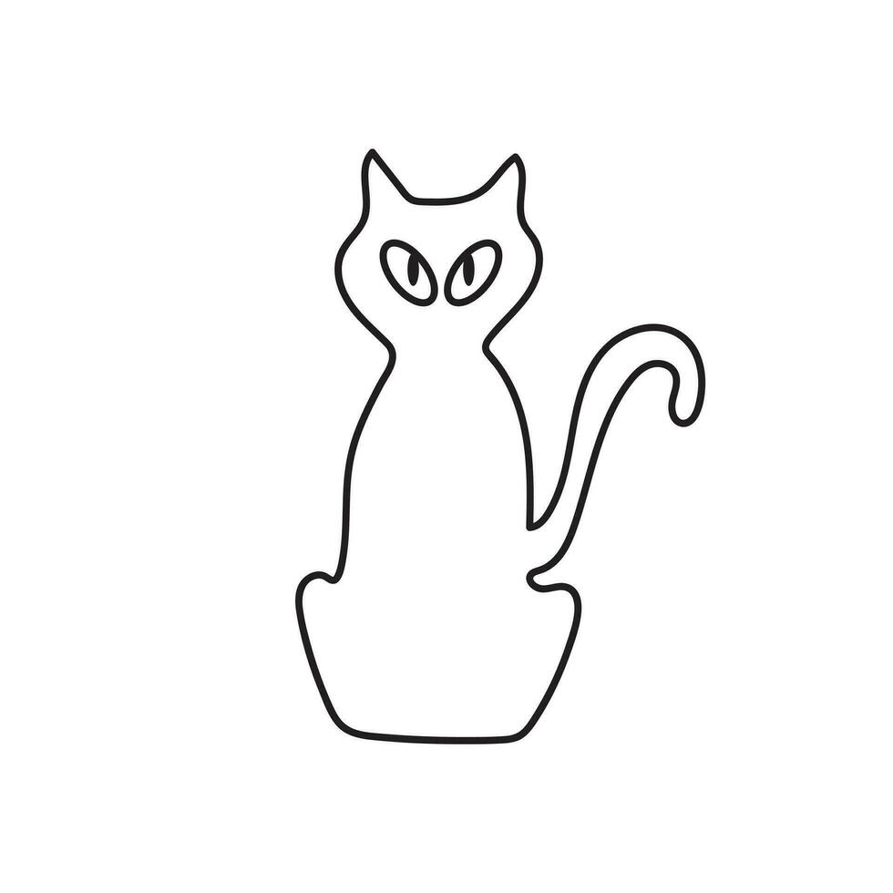 Hand drawn Kids drawing Cartoon Vector illustration black cat icon Isolated on White Background