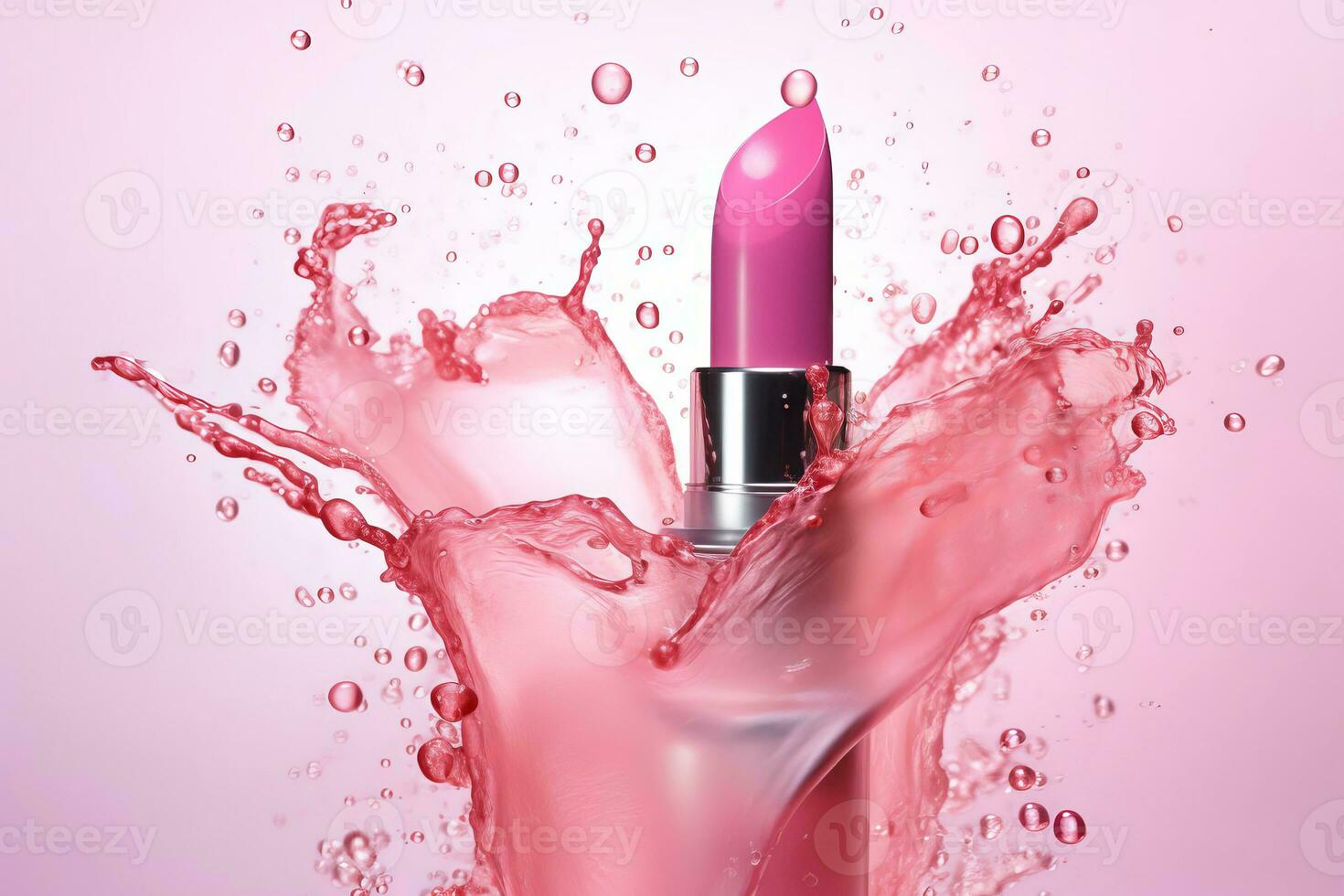 Pink lipstick with splashes and splashes of rose water. photo