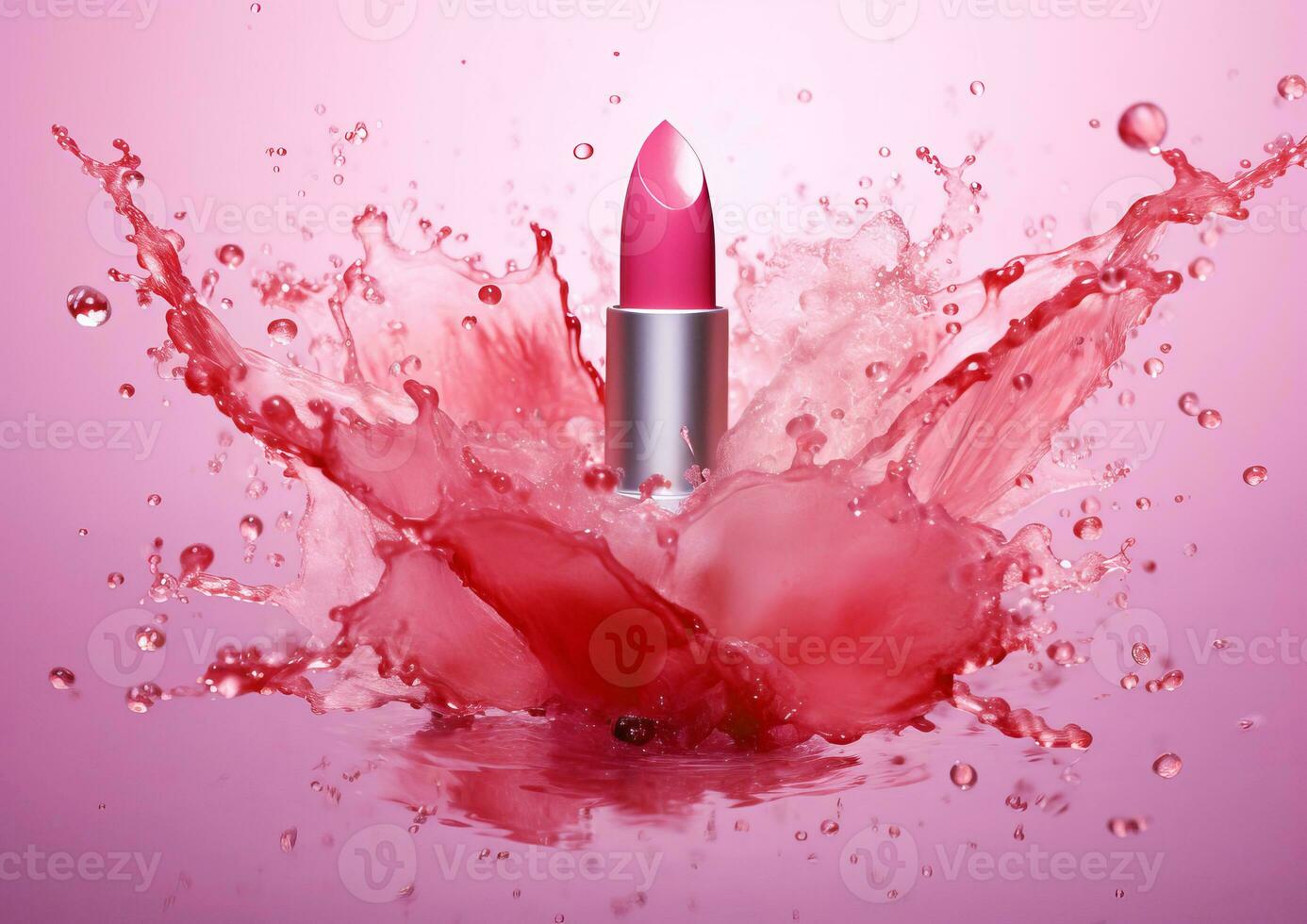 Pink lipstick with splashes and splashes of rose water. photo