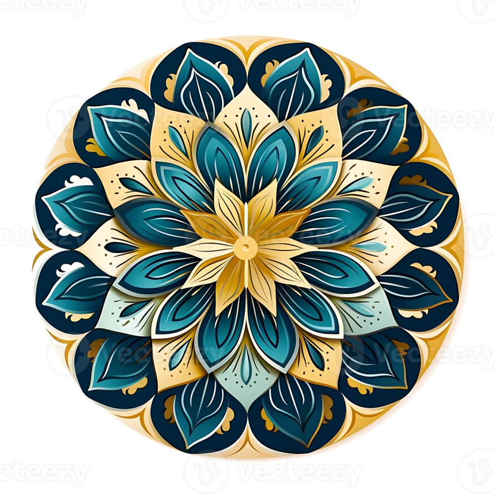 Ornamental round drawing with blue mandala, Ai Generated png