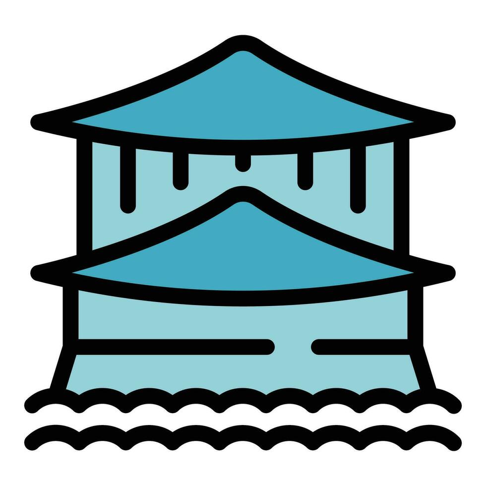 lago templo icono vector plano