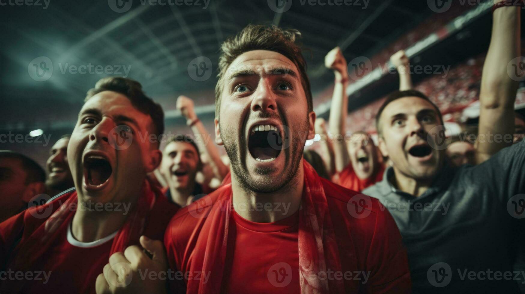 A group of passionate fans roar in excitement as the football season kicks off with a thrilling game photo