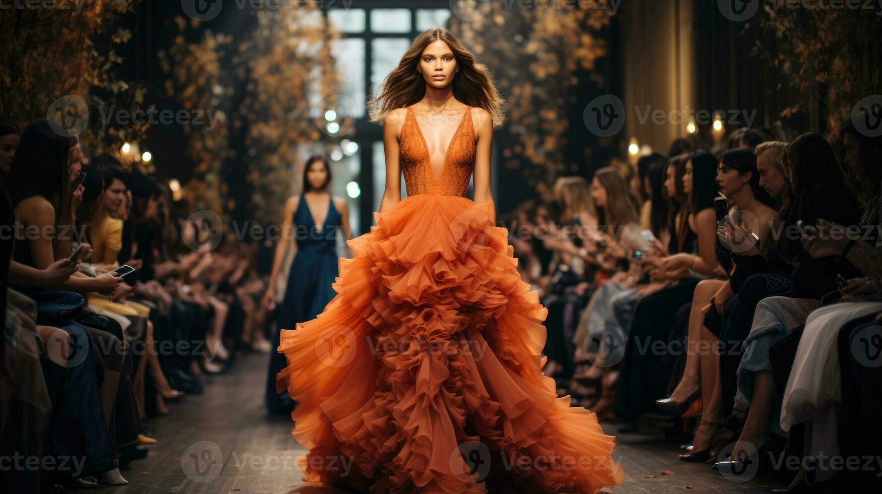 A runway filled with models showcasing the latest trends in haute
