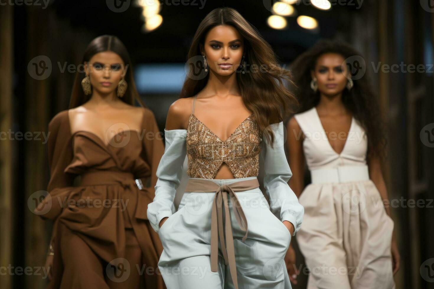 Models strut down the runway in stunning designer outfits mesmerizing the audience with the latest fashion trends photo