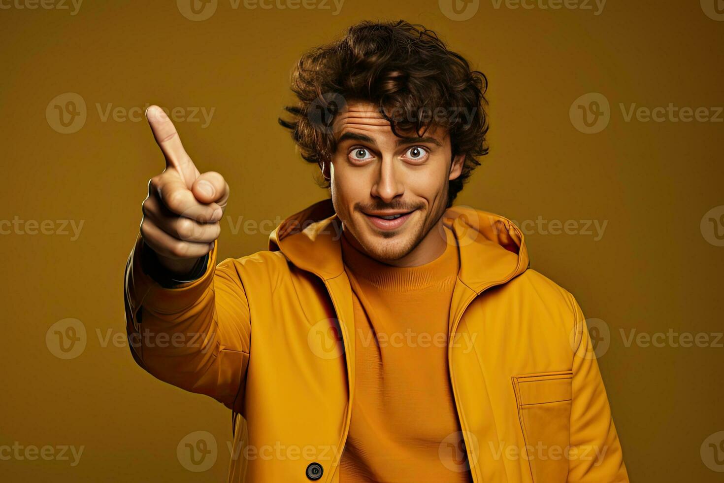 smiling african american man pointing with finger at camera isolated on background. Generative AI photo