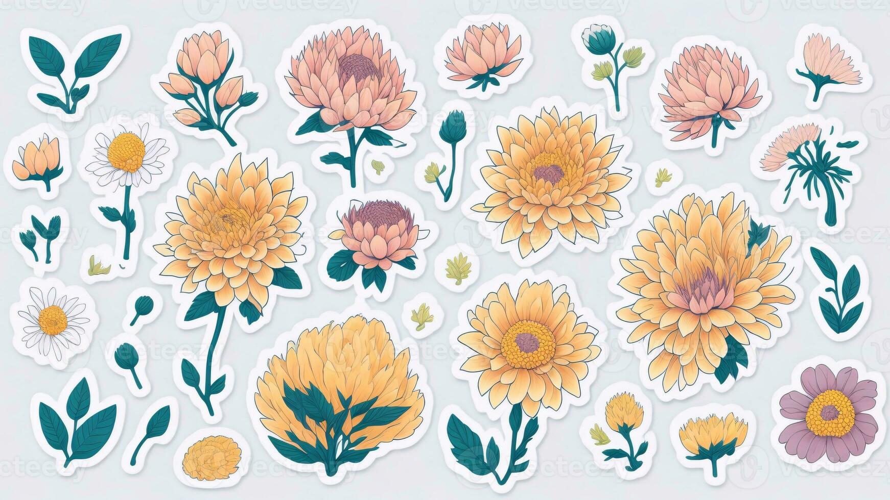 Flower sticker set. Vector illustration. Floral design elements. ai generated photo