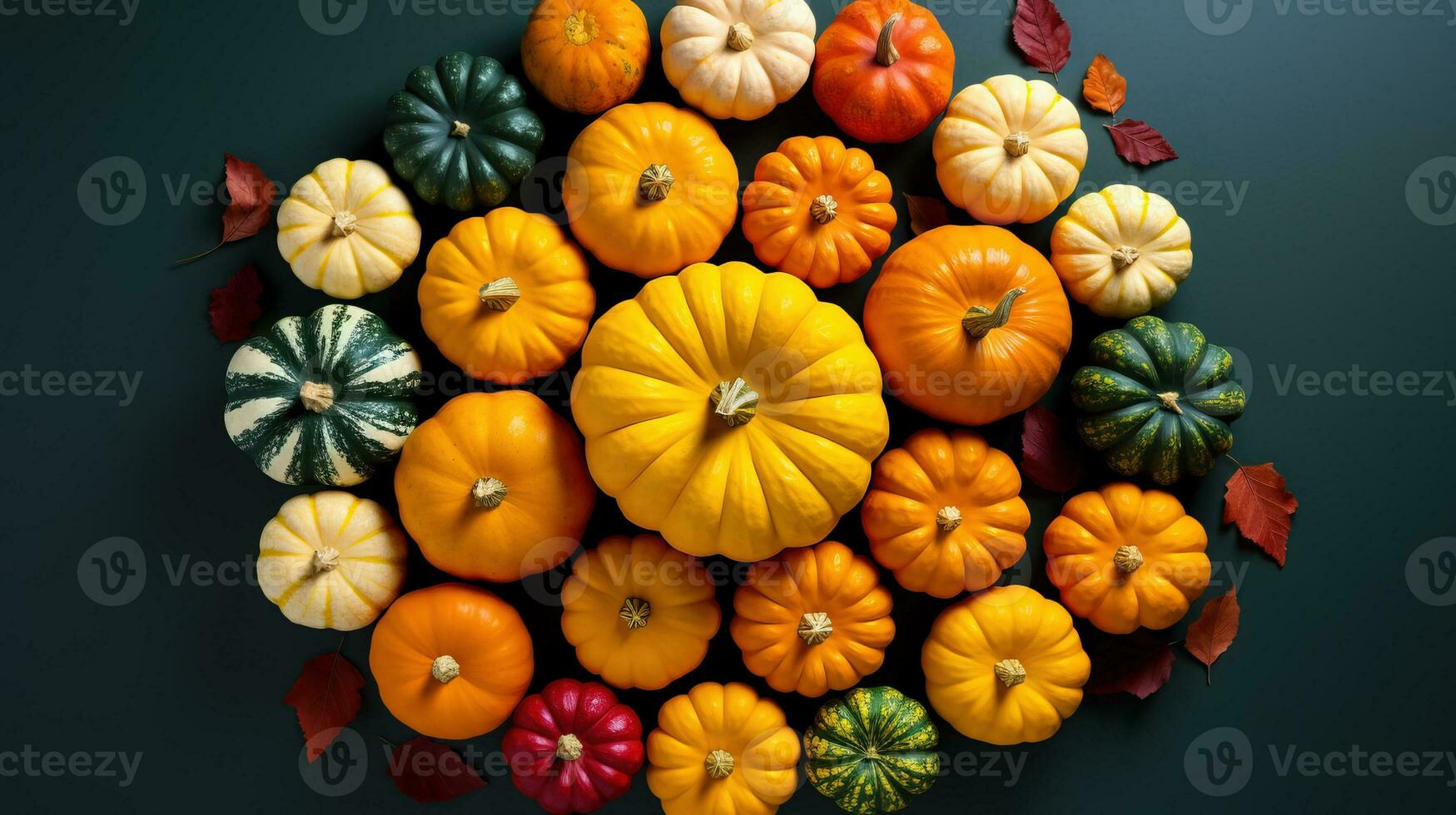 Colorful pumpkins arranged in a circle symbolize the autumn equinox a time of harvest and balance photo