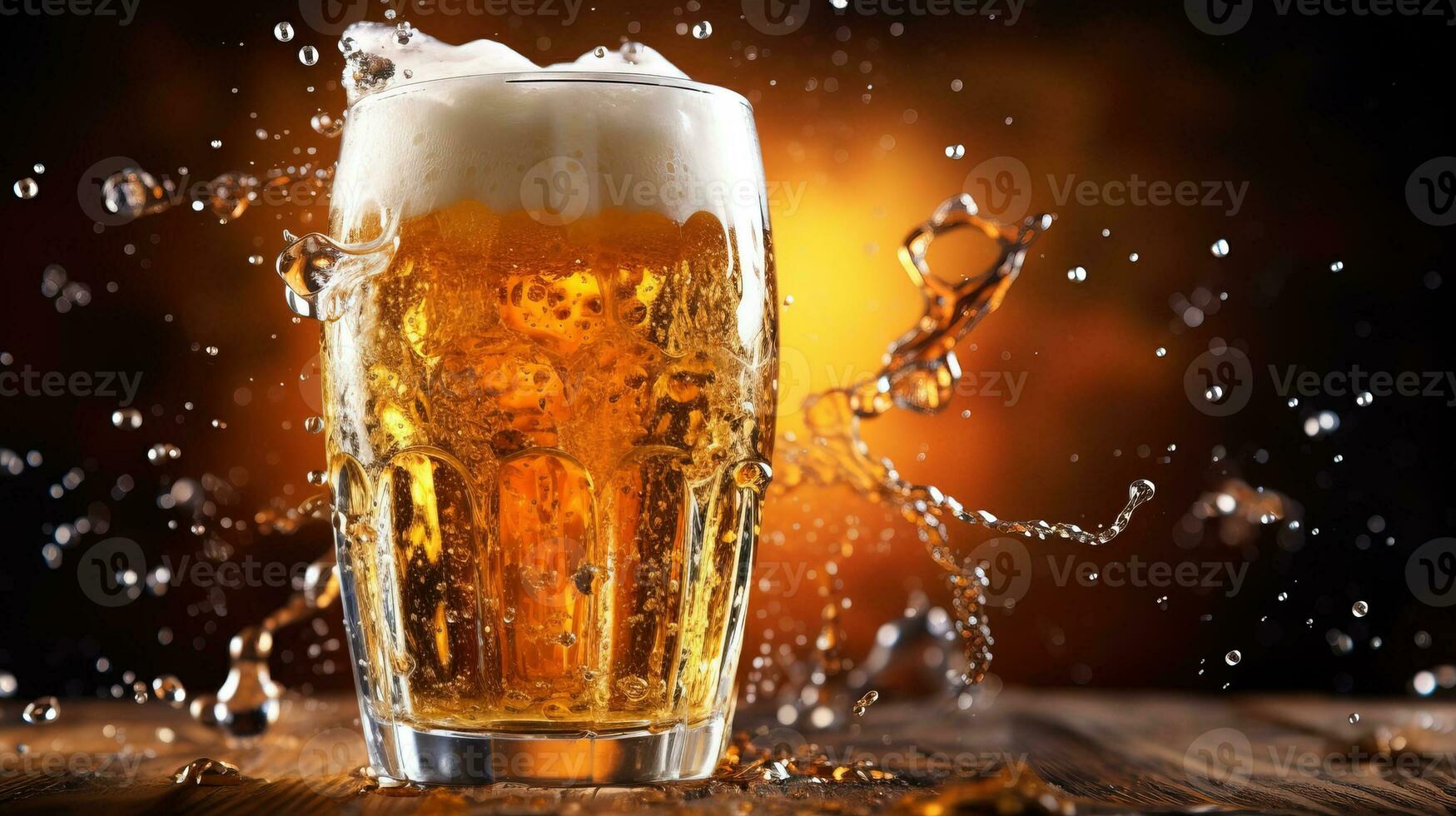 A cold frothy beer mug overflowing with golden bubbles captures the spirit of Oktoberfest celebrations isolated on a white background photo