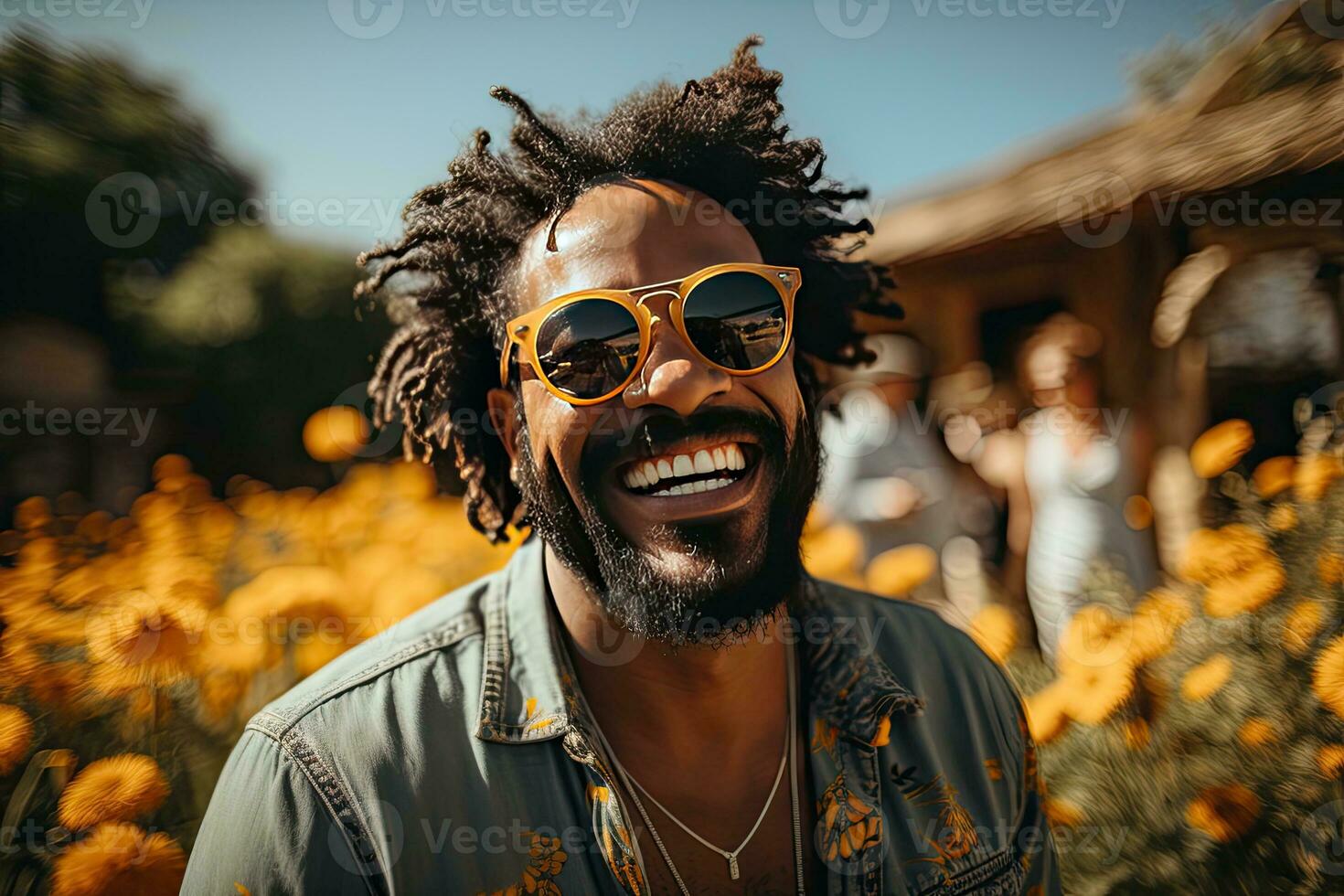 handsome young man tourist having fun on summer vacation smiling and looking at camera. Generative AI photo