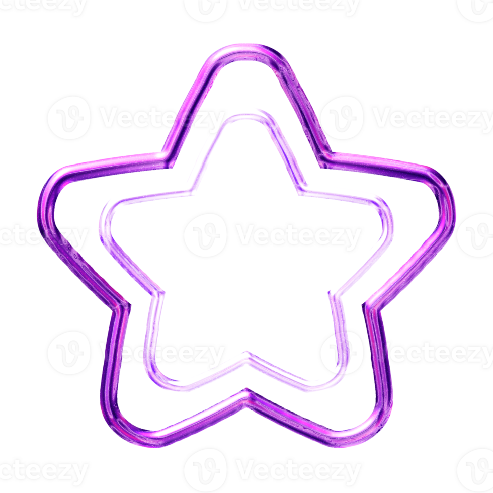 Y2K star purple sticker element with chrome effect png