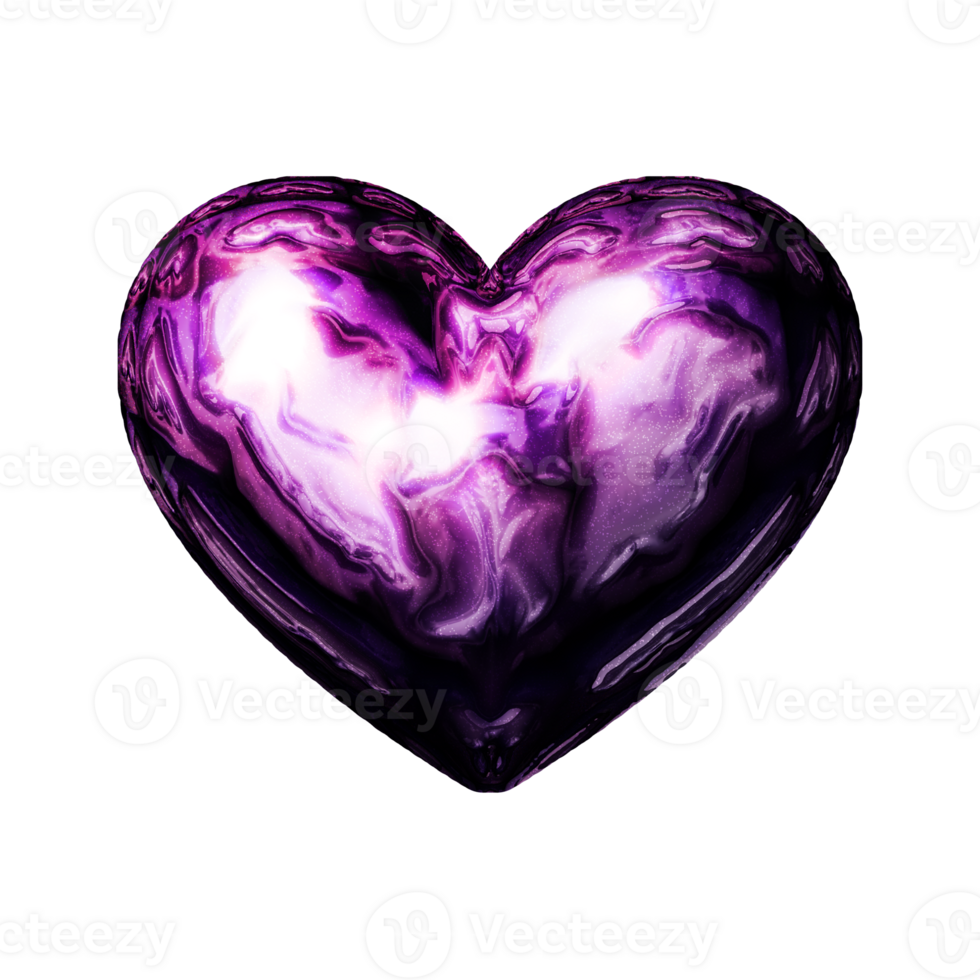 Y2K heart purple sticker element with chrome effect png